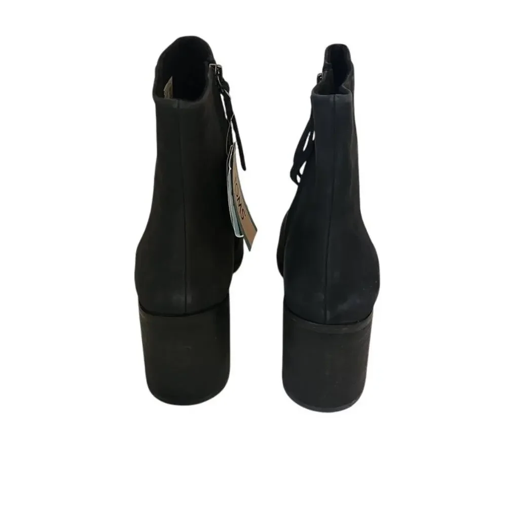 New Toms Evelyn Suede Heeled Boot Black 11